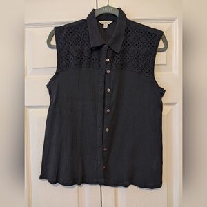 Lucky Brand Black Lace Detail Button Down Shirt
